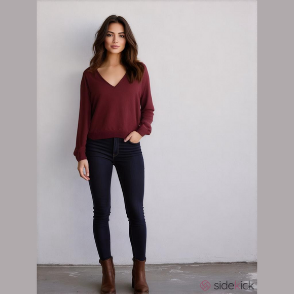 Lucky Brand Burgundy V-Neck Sweater Size S/P - Picture 1 of 16